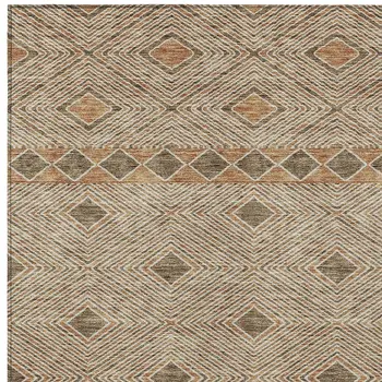 9' X 12' Brown And Beige Geometric Washable Indoor Outdoor Area Rug