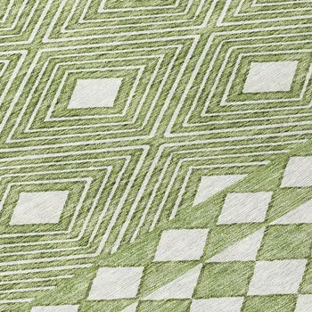 8' Green And Ivory Round Geometric Washable Indoor Outdoor Area Rug