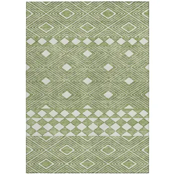 8' X 10' Green And Ivory Geometric Washable Indoor Outdoor Area Rug