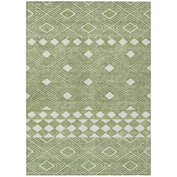 9' X 12' Green And Ivory Geometric Washable Indoor Outdoor Area Rug