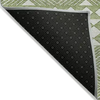 9' X 12' Green And Ivory Geometric Washable Indoor Outdoor Area Rug
