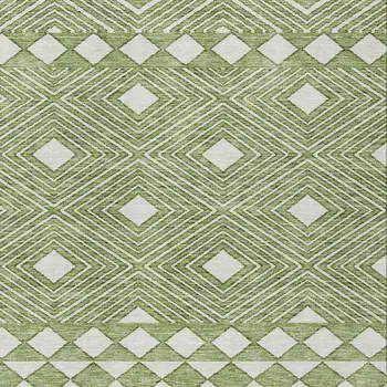 9' X 12' Green And Ivory Geometric Washable Indoor Outdoor Area Rug