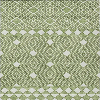 10' X 14' Green And Ivory Geometric Washable Indoor Outdoor Area Rug