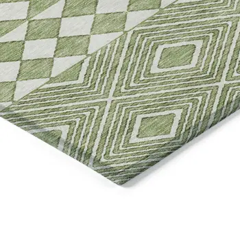 10' X 14' Green And Ivory Geometric Washable Indoor Outdoor Area Rug