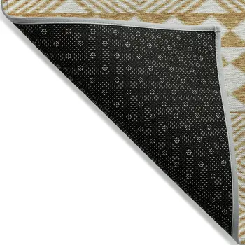 3' X 5' Gold And Ivory Geometric Washable Indoor Outdoor Area Rug