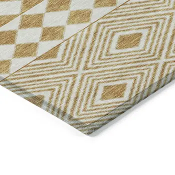 3' X 5' Gold And Ivory Geometric Washable Indoor Outdoor Area Rug