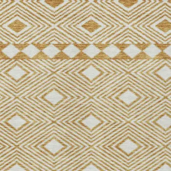 3' X 5' Gold And Ivory Geometric Washable Indoor Outdoor Area Rug