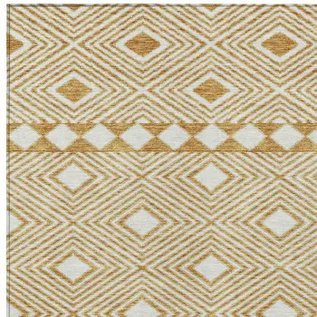 5' X 8' Gold And Ivory Geometric Washable Indoor Outdoor Area Rug