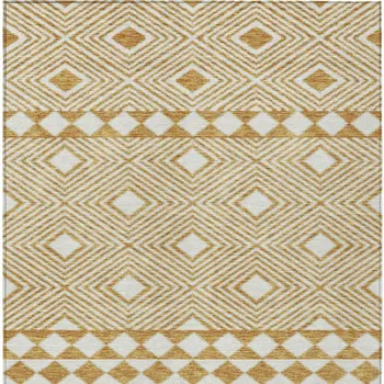 9' X 12' Gold And Ivory Geometric Washable Indoor Outdoor Area Rug