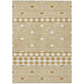 9' X 12' Gold And Ivory Geometric Washable Indoor Outdoor Area Rug
