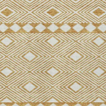 9' X 12' Gold And Ivory Geometric Washable Indoor Outdoor Area Rug