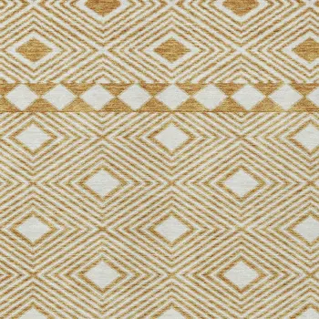 10' X 14' Gold And Ivory Geometric Washable Indoor Outdoor Area Rug