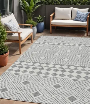 5' X 8' Gray And Ivory Geometric Washable Indoor Outdoor Area Rug