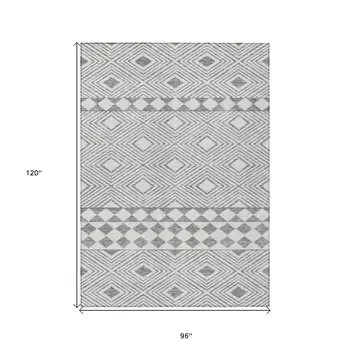 8' X 10' Gray And Ivory Geometric Washable Indoor Outdoor Area Rug