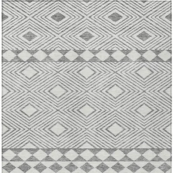 10' X 14' Gray And Ivory Geometric Washable Indoor Outdoor Area Rug