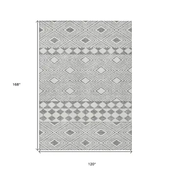 10' X 14' Gray And Ivory Geometric Washable Indoor Outdoor Area Rug