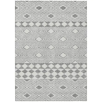 10' X 14' Gray And Ivory Geometric Washable Indoor Outdoor Area Rug