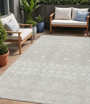 5' X 8' Ivory And Gray Geometric Washable Indoor Outdoor Area Rug