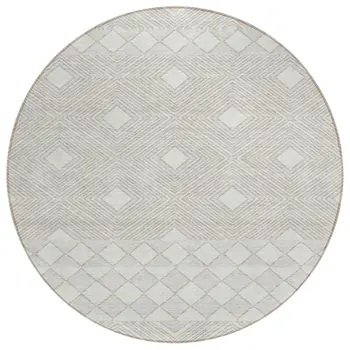 8' Ivory And Gray Round Geometric Washable Indoor Outdoor Area Rug