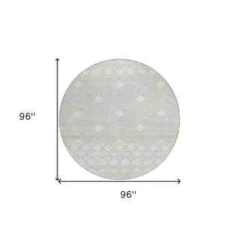 8' Ivory And Gray Round Geometric Washable Indoor Outdoor Area Rug