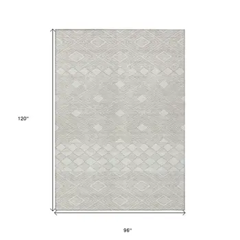 8' X 10' Ivory And Gray Geometric Washable Indoor Outdoor Area Rug