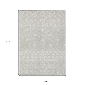 9' X 12' Ivory And Gray Geometric Washable Indoor Outdoor Area Rug
