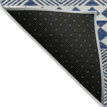 3' X 5' Navy Blue And Ivory Geometric Washable Indoor Outdoor Area Rug