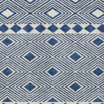 3' X 5' Navy Blue And Ivory Geometric Washable Indoor Outdoor Area Rug