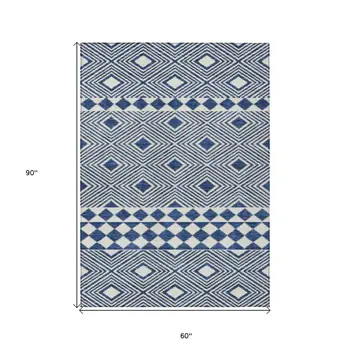5' X 8' Navy Blue And Ivory Geometric Washable Indoor Outdoor Area Rug