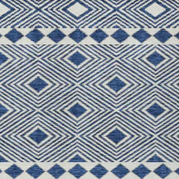 5' X 8' Navy Blue And Ivory Geometric Washable Indoor Outdoor Area Rug