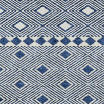 9' X 12' Navy Blue And Ivory Geometric Washable Indoor Outdoor Area Rug