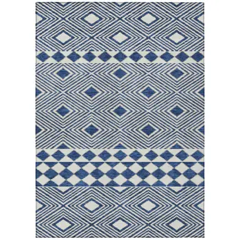 10' X 14' Navy Blue And Ivory Geometric Washable Indoor Outdoor Area Rug