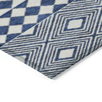 10' X 14' Navy Blue And Ivory Geometric Washable Indoor Outdoor Area Rug