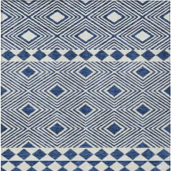 10' X 14' Navy Blue And Ivory Geometric Washable Indoor Outdoor Area Rug