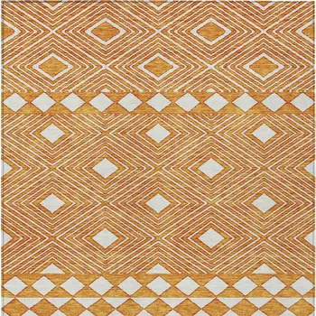 5' X 8' Orange And Ivory Geometric Washable Indoor Outdoor Area Rug
