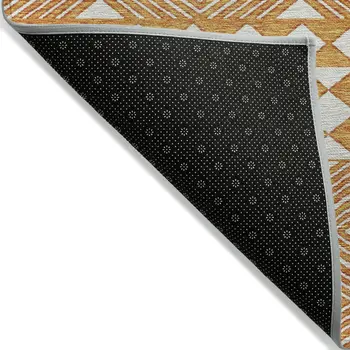 5' X 8' Orange And Ivory Geometric Washable Indoor Outdoor Area Rug