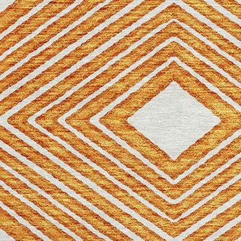 8' Orange And Ivory Round Geometric Washable Indoor Outdoor Area Rug