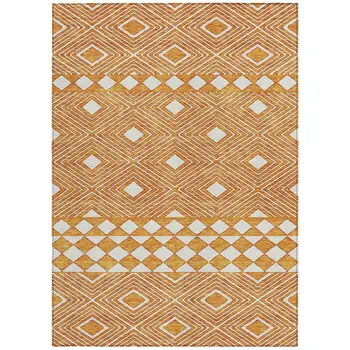 8' X 10' Orange And Ivory Geometric Washable Indoor Outdoor Area Rug