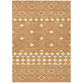 8' X 10' Orange And Ivory Geometric Washable Indoor Outdoor Area Rug