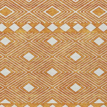 9' X 12' Orange And Ivory Geometric Washable Indoor Outdoor Area Rug