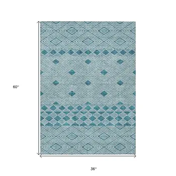 3' X 5' Teal Blue And Aqua Geometric Washable Indoor Outdoor Area Rug