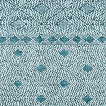 5' X 8' Teal Blue And Aqua Geometric Washable Indoor Outdoor Area Rug