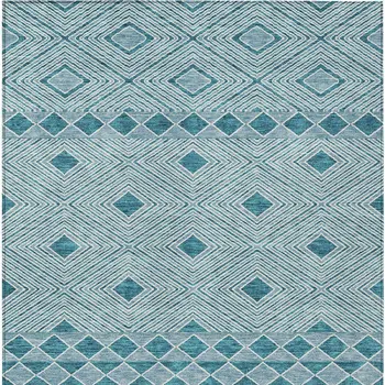 8' X 10' Teal Blue And Aqua Geometric Washable Indoor Outdoor Area Rug