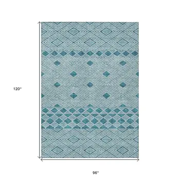 8' X 10' Teal Blue And Aqua Geometric Washable Indoor Outdoor Area Rug