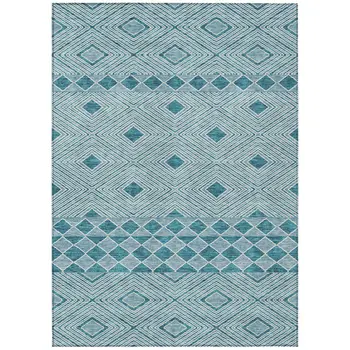 9' X 12' Teal Blue And Aqua Geometric Washable Indoor Outdoor Area Rug
