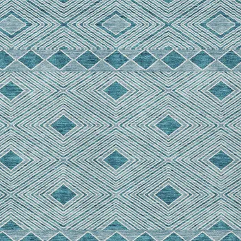 9' X 12' Teal Blue And Aqua Geometric Washable Indoor Outdoor Area Rug