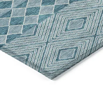 10' X 14' Teal Blue And Aqua Geometric Washable Indoor Outdoor Area Rug