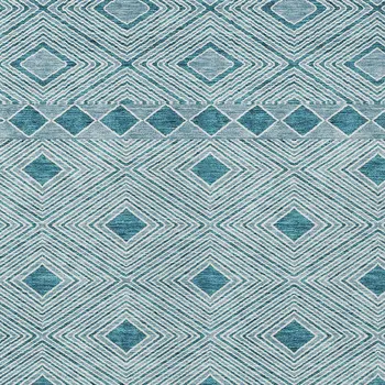10' X 14' Teal Blue And Aqua Geometric Washable Indoor Outdoor Area Rug