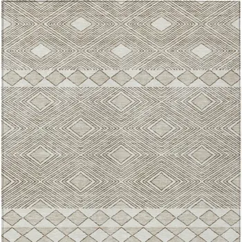 3' X 5' Taupe And Ivory Geometric Washable Indoor Outdoor Area Rug