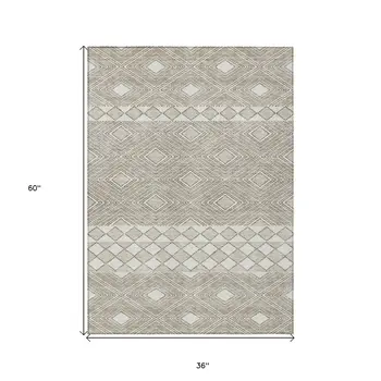3' X 5' Taupe And Ivory Geometric Washable Indoor Outdoor Area Rug